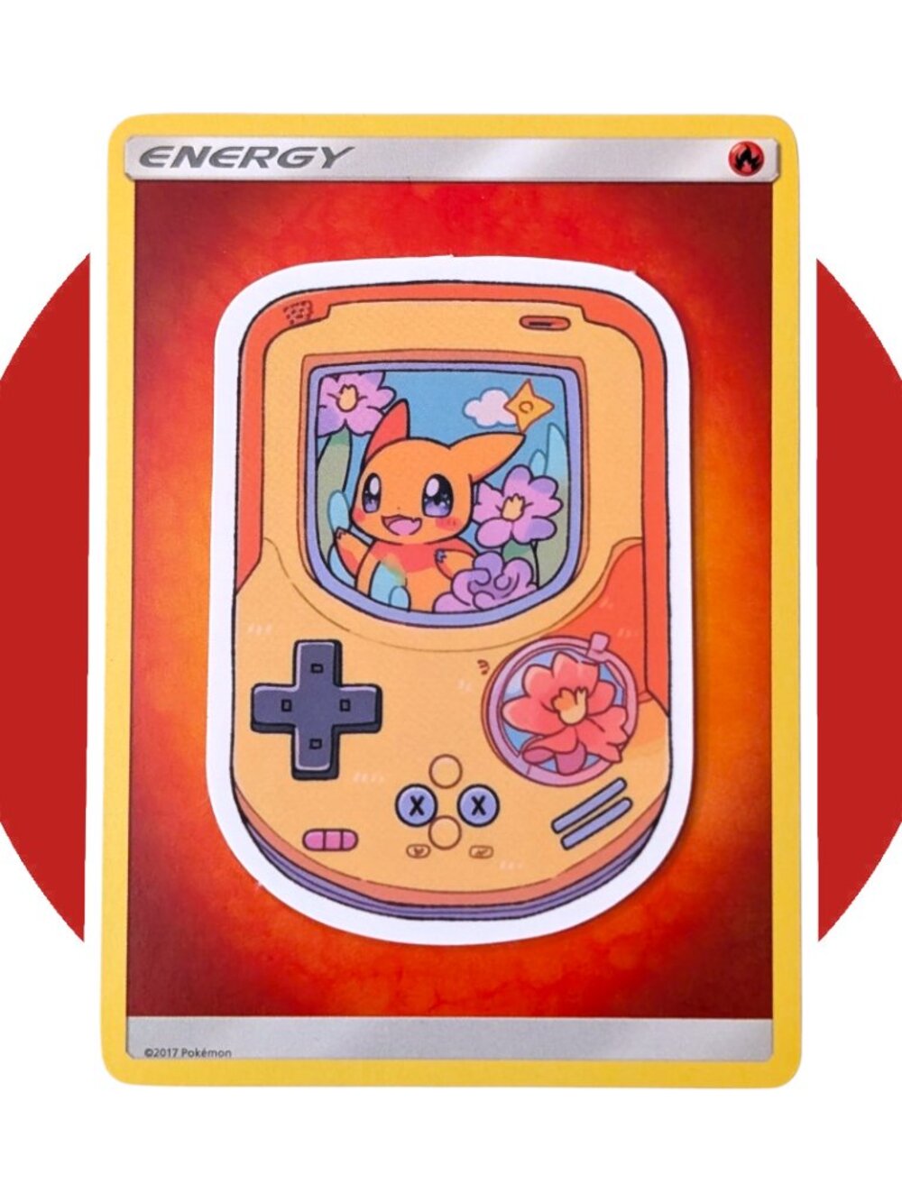 Anime Vinyl Sticker (SS14): Fire Monster Game Console with Fire Energy Card